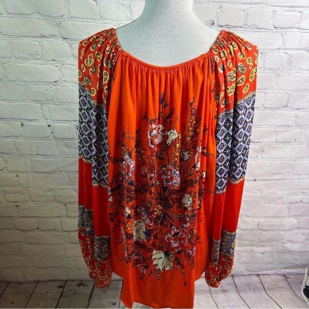 Free People Positano Cherry Combo Boho Top Medium